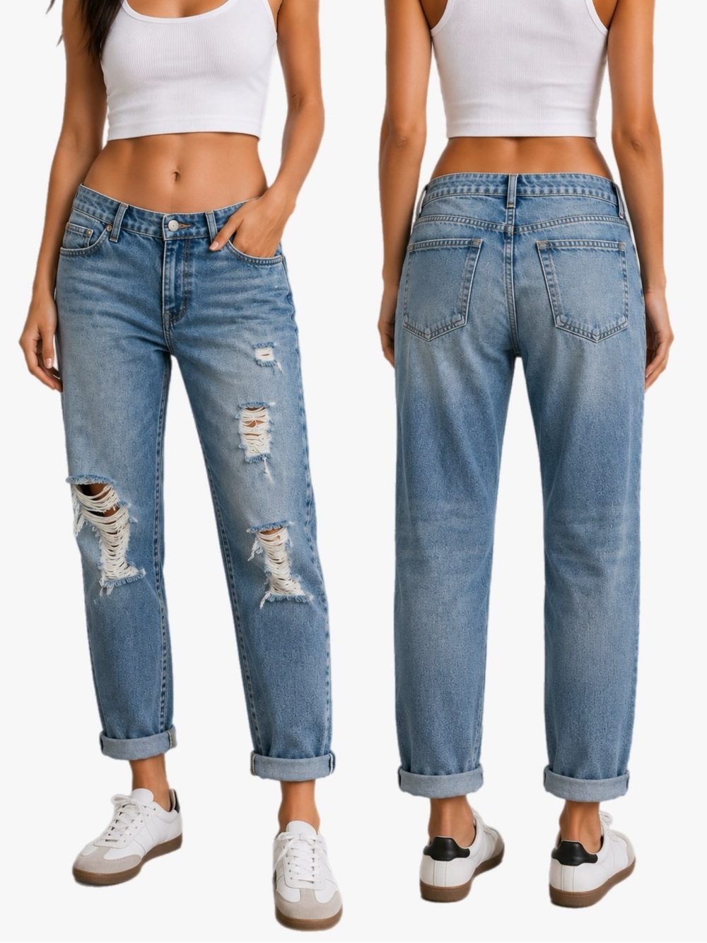 Gap Sexy Boyfriend Jeans Size 10 Medium Wash Distressed Ripped Low Rise Denim